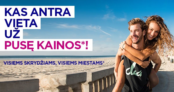 Kas antras Wizzair lėktuvo bilietas už pusę kainos!